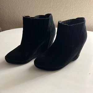 Black suede wedge booties